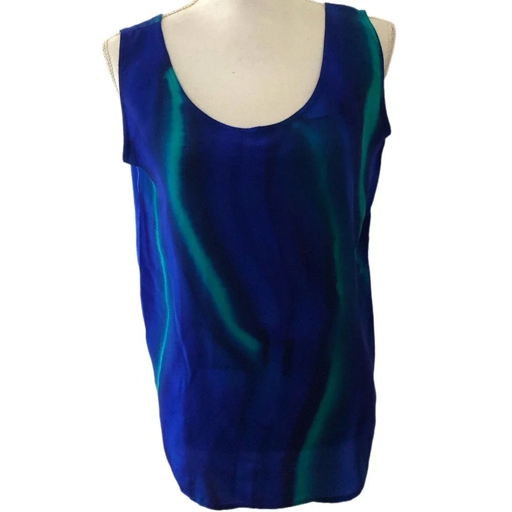 VINTAGE Aliki Yamani Creations Sz S 2 Piece Blouse Tank Cami Set Blue Green Silk